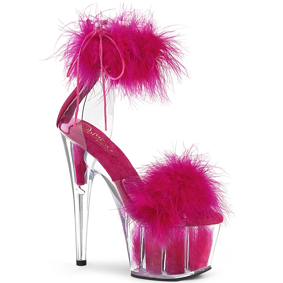 PLEASER ADORE-724F HOT PINK MARABOU HIGH HEEL PLATFORM SHOES SIZE 9