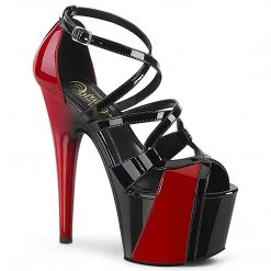 PLEASER ADORE-764 RED BLACK CRISS CROSS STRAPPY 7 INCH HIGH HEEL PLATFORM SHOES SIZE 7