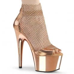 PLEASER ADORE-765 ROSE GOLD PLATED RHINESTONE MESH 7 INCH HIGH HEEL PLATFORM SHOES SIZE 7