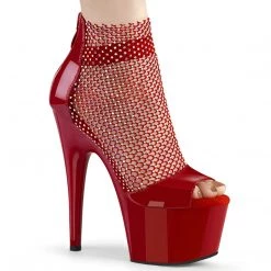 PLEASER ADORE-765 RED RHINESTONE MESH 7 INCH HIGH HEEL PLATFORM SHOES SIZE 7