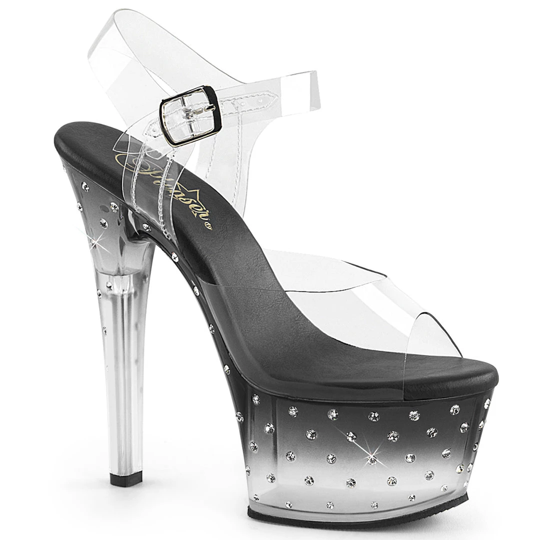 PLEASER ASPIRE-608 STARDUST VLEAR SMOKEY 6 INCH HIGH HEEL PLATFORM SHOES SIZE 10