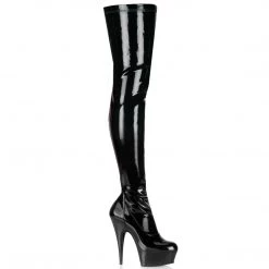 PLEASER DELIGHT-3000 BLACK SHINY 6 INCH THIGH HIGH BOOTS