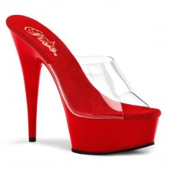 PLEASER DELIGHT-601 RED CLEAR 6 INCH HIGH HEEL PLATFORM SHOES SIZE 8