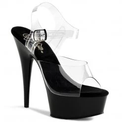 PLEASER DELIGHT-608 BLACK CLEAR 6 INCH HIGH HEEL PLATFORM SHOES SIZE 8