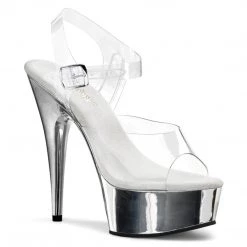 PLEASER DELIGHT-608 SILVER CHROME CLEAR 6 INCH HIGH HEEL PLATFORM SHOES SIZE 8