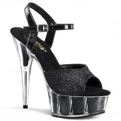 PLEASER DELIGHT-609-5G BLACK GLITTER 6 INCH HIGH HEEL PLATFORM SHOES SIZE 7