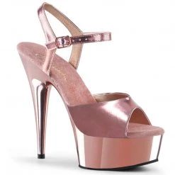 PLEASER DELIGHT-609 ROSE GOLD CHROME 6 INCH HIGH HEEL PLATFORM SHOES SIZE 7