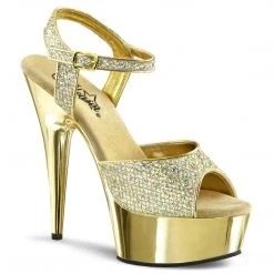 PLEASER DELIGHT-609G GOLD CHROME GLITTER 6 INCH HIGH HEEL PLATFORM SHOES SIZE 8