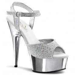 PLEASER DELIGHT-609G SILVER CHROME GLITTER 6 INCH HIGH HEEL PLATFORM SHOES SIZE 8