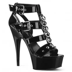 PLEASER DELIGHT-658 BLACK SHINY 6 INCH HIGH HEEL PLATFORM SHOES