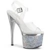 PLEASER ESTEEM-708CHLG SILVER GLITTER CHROME PLATED 7 INCH HIGH HEEL PLATFORM SHOES SIZE 6
