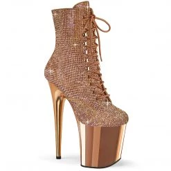 PLEASER FLAMINGO-1020CHRS ROSE GOLD RHINESTONE GOLD PLATED 8 INCH HIGH HEEL ANKLE BOOTS SIZE 7