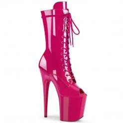 PLEASER FLAMINGO-1051 HOT PINK MID CALF 8 INCH HIGH HEEL ANKLE BOOTS