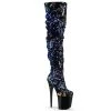 PLEASER FLAMINGO-3004 BLUE IRIDESCENT SEQUIN 8 INCH THIGH HIGH BOOTS