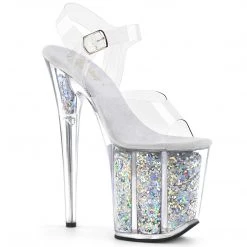 PLEASER FLAMINGO-808GF SILVER GLITTER FILLED 8 INCH HIGH HEEL PLATFORM SHOES SIZE 9