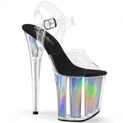PLEASER FLAMINGO-808HGI SILVER HOLOGRAPHIC 8 INCH HIGH HEEL SHOES SIZE 7