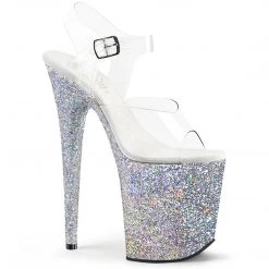 PLEASER FLAMINGO-808LG SILVER GLITTER 8 INCH HIGH HEEL PLATFORM SHOES
