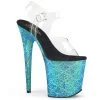 PLEASER FLAMINGO-808MSLG AQUA GLITTER 8 INCH HIGH HEEL PLATFORM SHOES SIZE 7