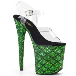 PLEASER FLAMINGO-808MSLG GREEN GLITTER 8 INCH HIGH HEEL PLATFORM SHOES SIZE 7
