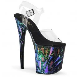 PLEASER FLAMINGO-808SPLA-1 CLEAR/BLACK-PURPLE-GREEN HOLOGRAM 8 INCH HIGH HEEL PLATFORM SHOES SIZE 7