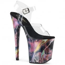 PLEASER FLAMINGO-808STORM PINK LIGHTNING HOLOGRAM 8 INCH HIGH HEEL PLATFORM SHOES SIZE 7