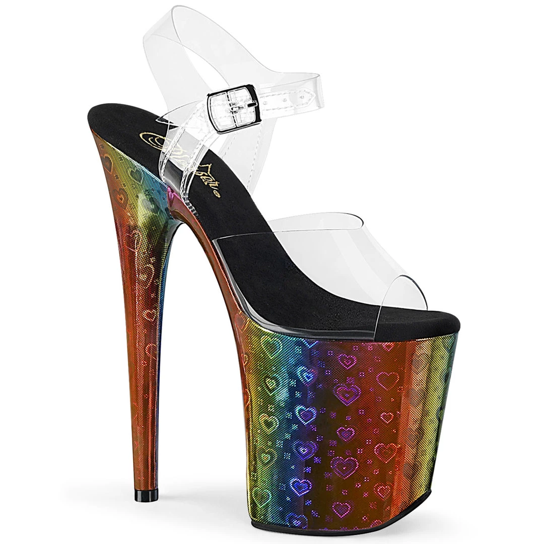 PLEASER FLAMINGO-808WR RAINBOW HOLOGRAM 8 INCH HIGH HEEL PLATFORM SHOES SIZE 9
