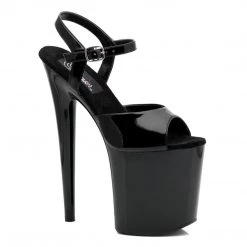 PLEASER FLAMINGO-809 BLACK SHINY 8 INCH HIGH HEEL PLATFORM SHOES