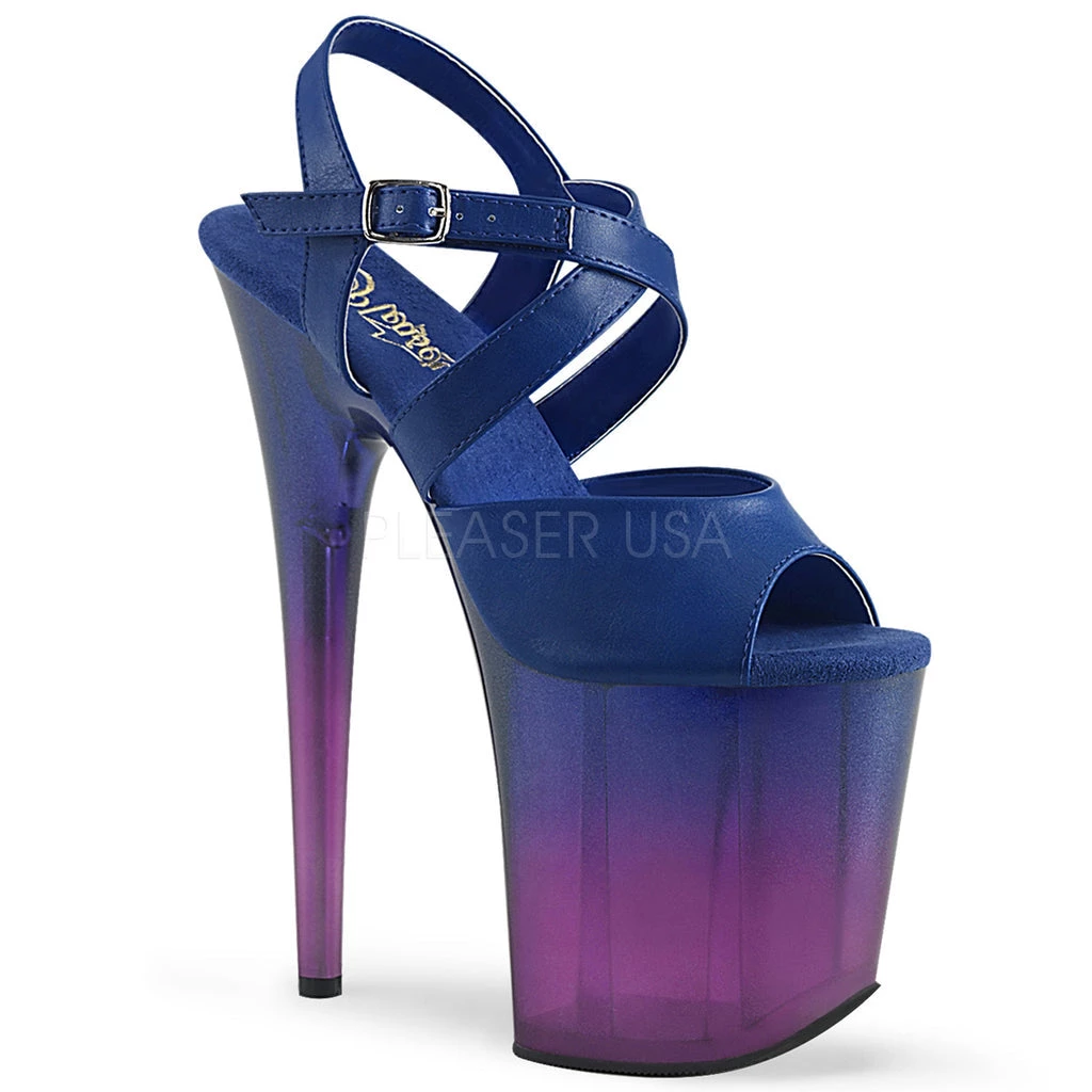 PLEASER FLAMINGO-822T BLUE PURPLE OMBRE FAUX LEATHER 8 INCH HIGH HEEL PLATFORM SHOES SIZE 7