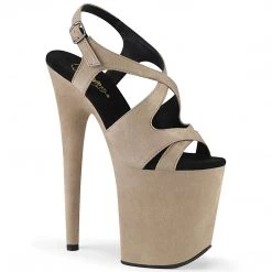 PLEASER FLAMINGO-831FS BEIGE FAUX SUEDE 8 INCH HIGH HEEL PLATFORM SHOES SIZE 6