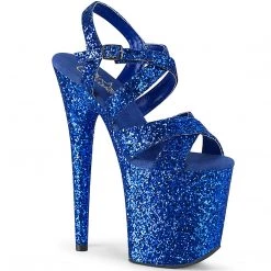 PLEASER FLAMINGO-897LG BLUE GLITTER 8 INCH HIGH HEEL PLATFORM SHOES SIZE 6
