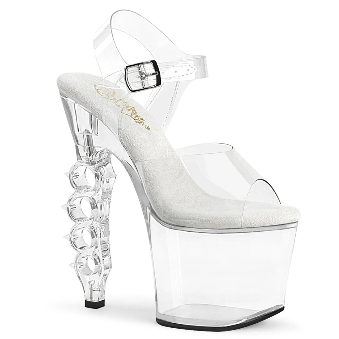 PLEASER IRONGRIP-708 CLEAR BRASS KNUCKLE 7 INCH HIGH HEEL PLATFORM SHOES SIZE 7