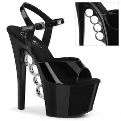 PLEASER KNUCKS-709 BLACK SHINY 7 INCH HIGH HEEL PLATFORM SHOES SIZE 7