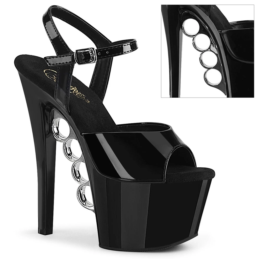 PLEASER KNUCKS-709 BLACK SHINY 7 INCH HIGH HEEL PLATFORM SHOES SIZE 7