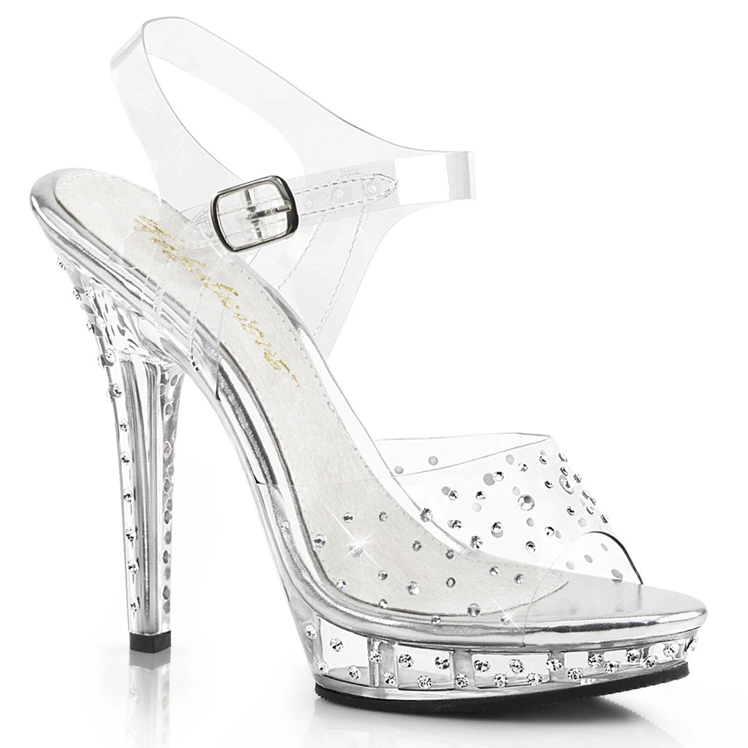 FABULICOUS FABULICIOUS LIP-108RS CLEAR RHINESTONE BODY FITNESS 5 INCH HIGH HEEL SHOES SIZE 7