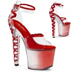 PLEASER LOVESICK-712 RED CLEAR RIBBON TRIM 7 INCH HIGH HEEL PLATFORM SHOES SIZE 6