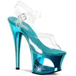 PLEASER MOON-708DMCH TURQUOISE RHINESTONE 7 INCH HIGH HEEL PLATFORM SHOES SIZE 6