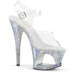 PLEASER MOON-708HB SILVER HOLOGRAPHIC 7 INCH HIGH HEEL PLATFORM SHOES SIZE 7