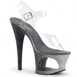 PLEASER MOON-708OMBRE SILVER BLACK GLITTER 7 INCH HIGH HEEL PLATFORM SHOES SIZE 6