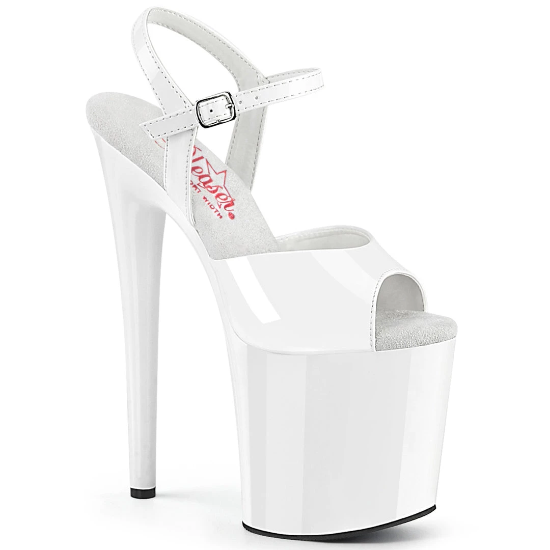 PLEASER NAUGHTY-809 WHITE 8 INCH HIGH HEEL PLATFORM SHOES SIZE 8