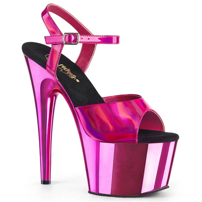 PLEASER ADORE-709HGCH HOT PINK CHROME 7 INCH HIGH HEEL PLATFORM SHOES SIZE 7