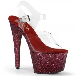 PLEASER ADORE-708HMG BURGUNDY GLITTER 7 INCH HIGH HEEL PLATFORM SHOES SIZE 6