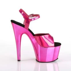 PLEASER ADORE-709HGCH HOT PINK CHROME 7 INCH HIGH HEEL PLATFORM SHOES SIZE 7