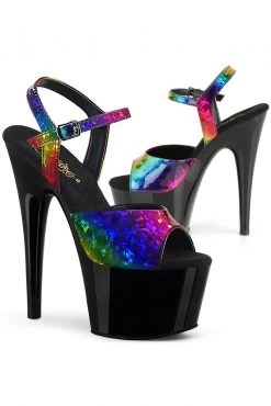 PLEASER ADORE-709RB RAINBOW HOLOGRAM 7 INCH HIGH HEEL PLATFORM SHOES SIZE 7