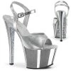 PLEASER SKY-309TTG SILVER METALLIC GLITTER 7 INCH HIGH HEEL PLATFORM SHOES SIZE 8