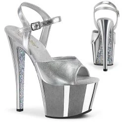 PLEASER SKY-309TTG SILVER METALLIC GLITTER 7 INCH HIGH HEEL PLATFORM SHOES SIZE 8