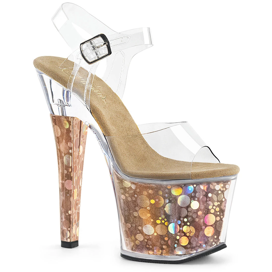 PLEASER RADIANT BRONZE HOLOGRAM 7 INCH HIGH HEEL PLATFORM SHOES SALE SIZE 10