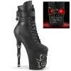 PLEASER RAPTURE-1020STR-LT GOTH SKULL 8 INCH BLACK MATTE 8 INCH HIGH HEEL ANKLE BOOTS