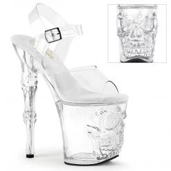 PLEASER RAPTURE-808 CLEAR SKULL BONES 8 INCH FINGER BONE HIGH HEEL PLATFORM SHOES