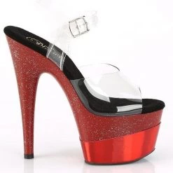 PLEASER ADORE-708-2GHM RED GLITTER HOLOGRAM 7 INCH HIGH HEEL PLATFORM SHOES SIZE 7
