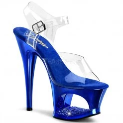 PLEASER MOON-708DMCH BLUE RHINESTONE 7 INCH HIGH HEEL PLATFORM SHOES SIZE 7